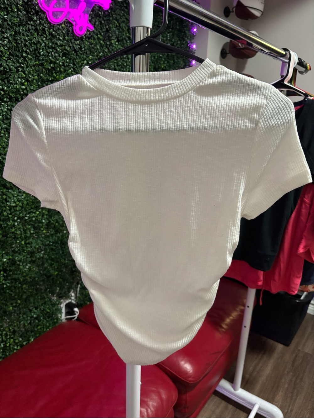 SHEIN White Ribbed Short Sleeve Tee